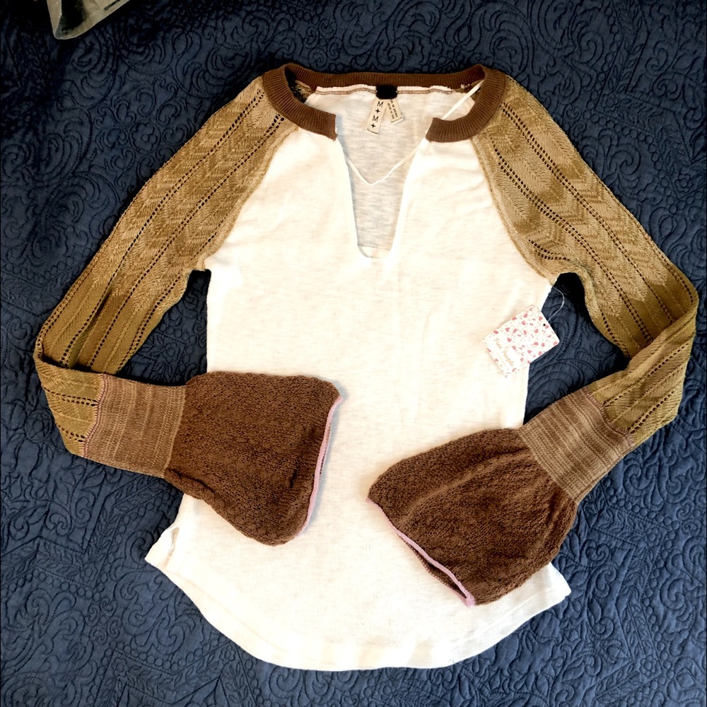 We The Free Boho Raglan Bell Sleeve Knit Top NWT